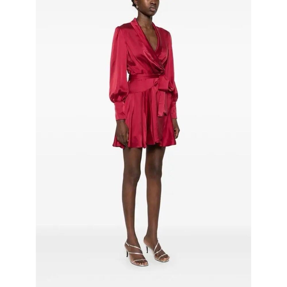 Zimmermann Silk Wrap Mini Dress Burgundy Long Sleeve Tie Waist US 8 (3) - Picture 5 of 16